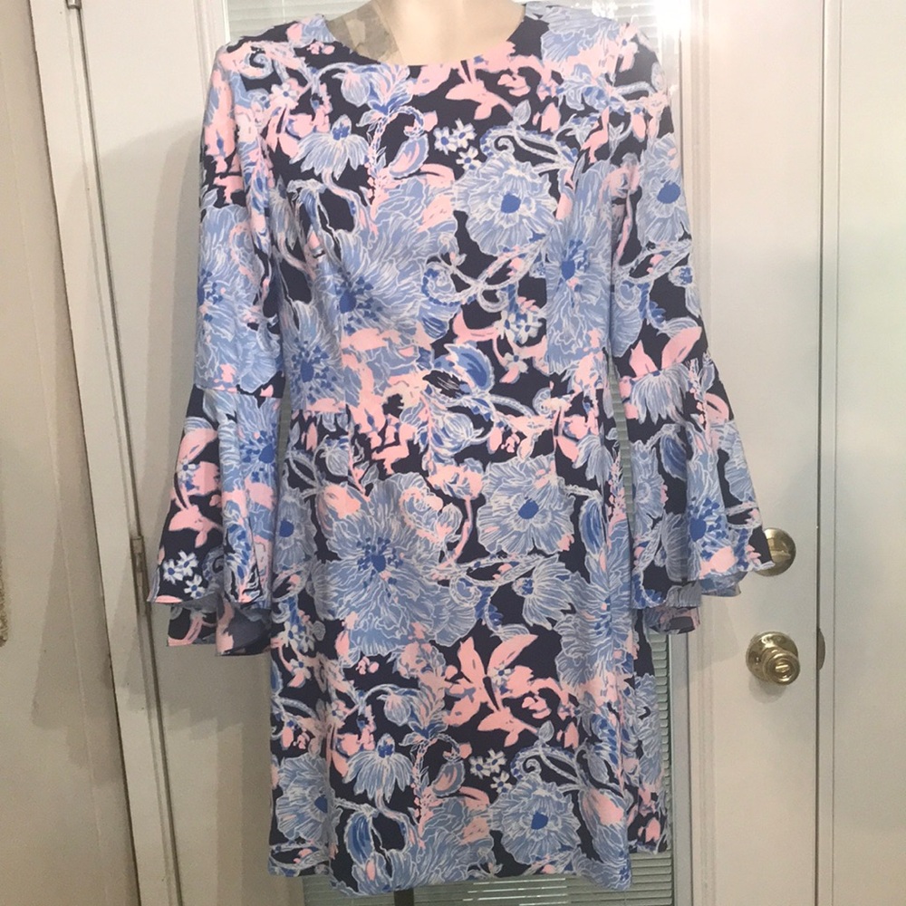 Lilly Pulitzer Pink and Blue Ruffled Tiered Dress
